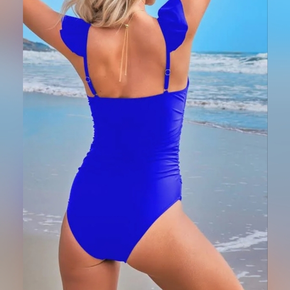 Hilinker Women's Ruffle Shoulder One Piece Bathing Suit - Picture 3 of 5